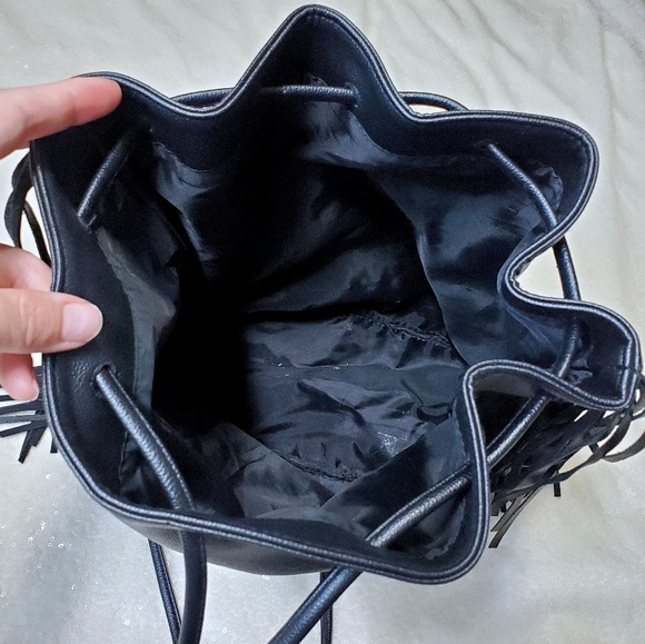 Victoria Secret Faux Leather Fringe Backpack Black - Picture 7 of 8